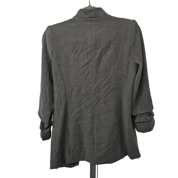 Express Herringbone Open Blazer Ruched Sleeve XS Gray Office Contemporary - Picture 2 of 5